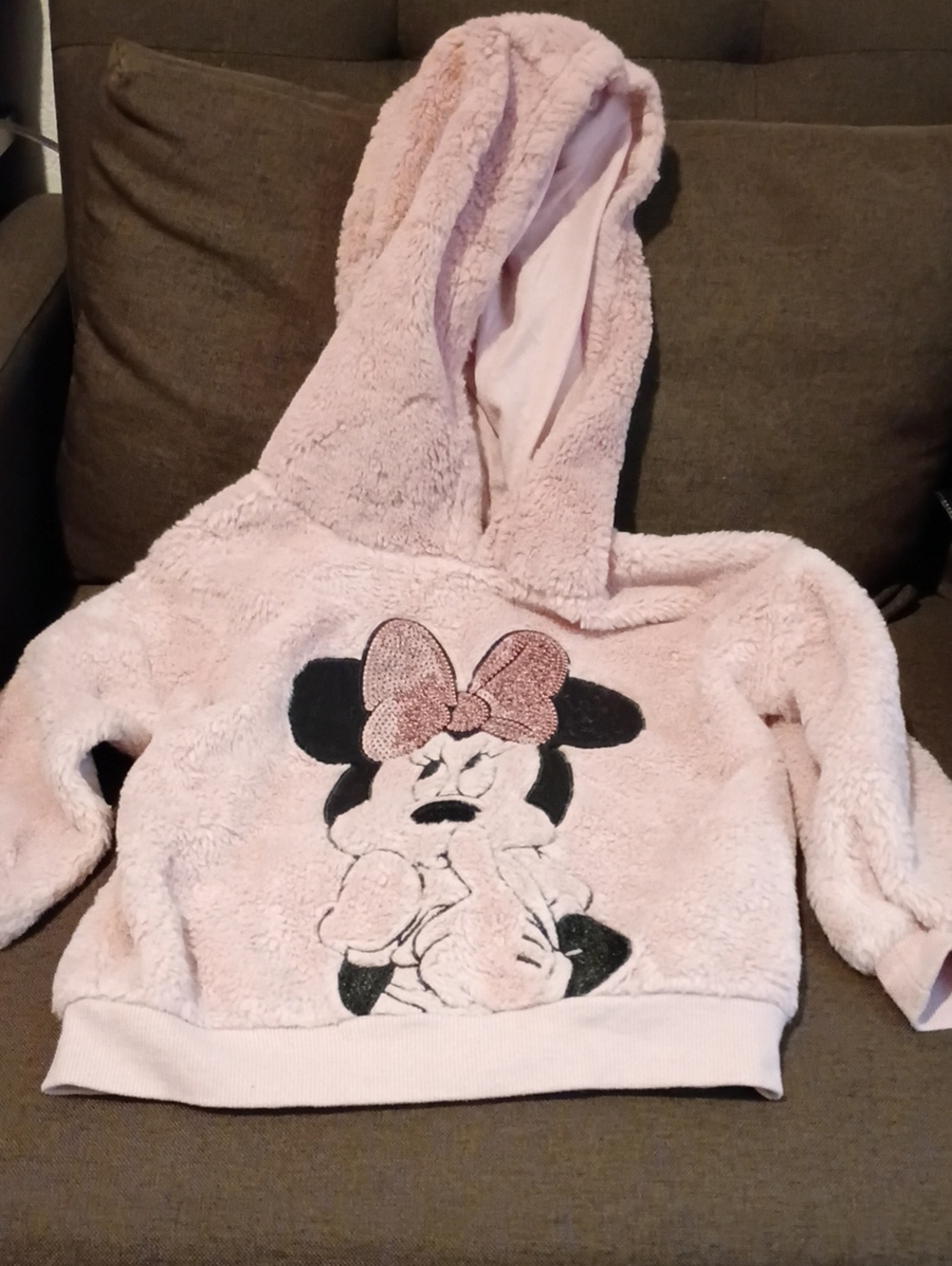 Disney Pink Plush Minnie Mouse Hoodie New